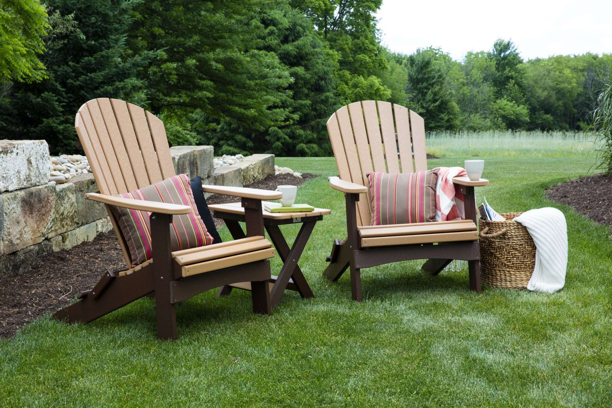 Comfo Back Folding Adirondack Chair and Folding End Table - Cedar on Chocolate Brown (1)