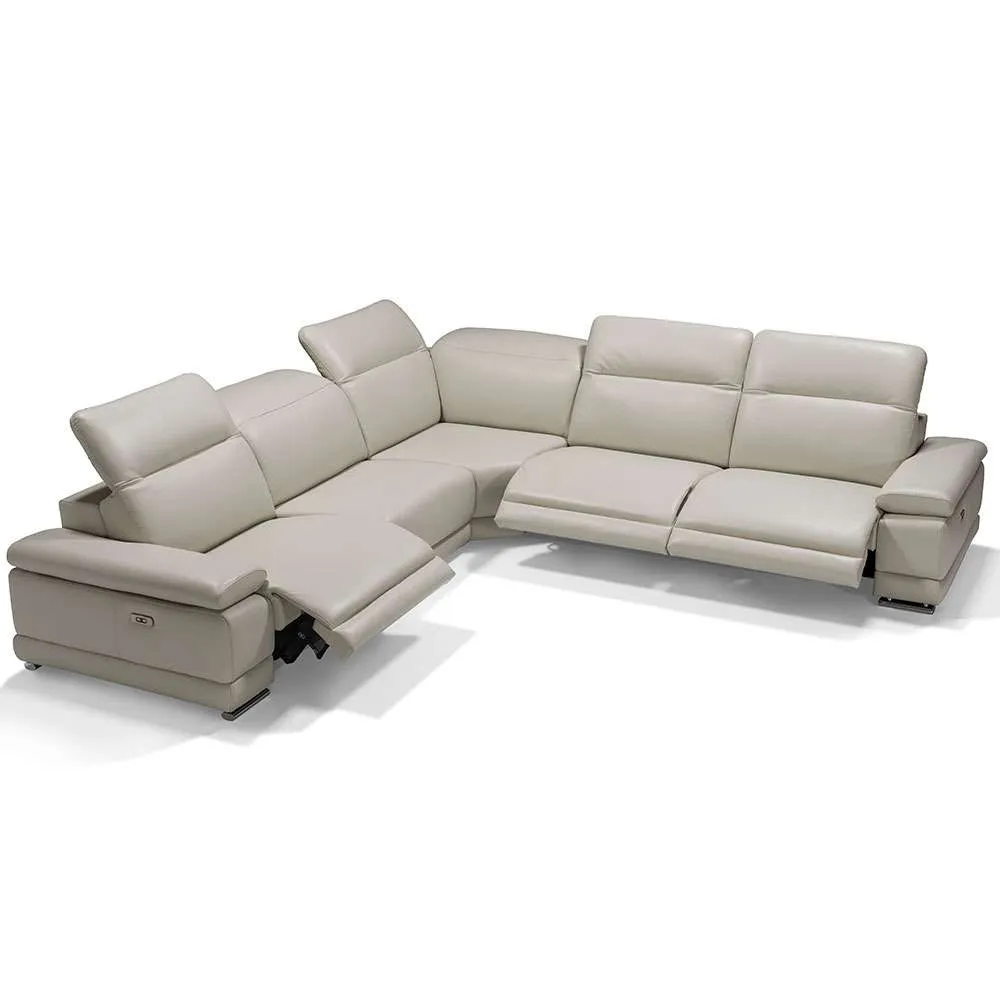 Escape Italian Leather Sectional- Light Grey
