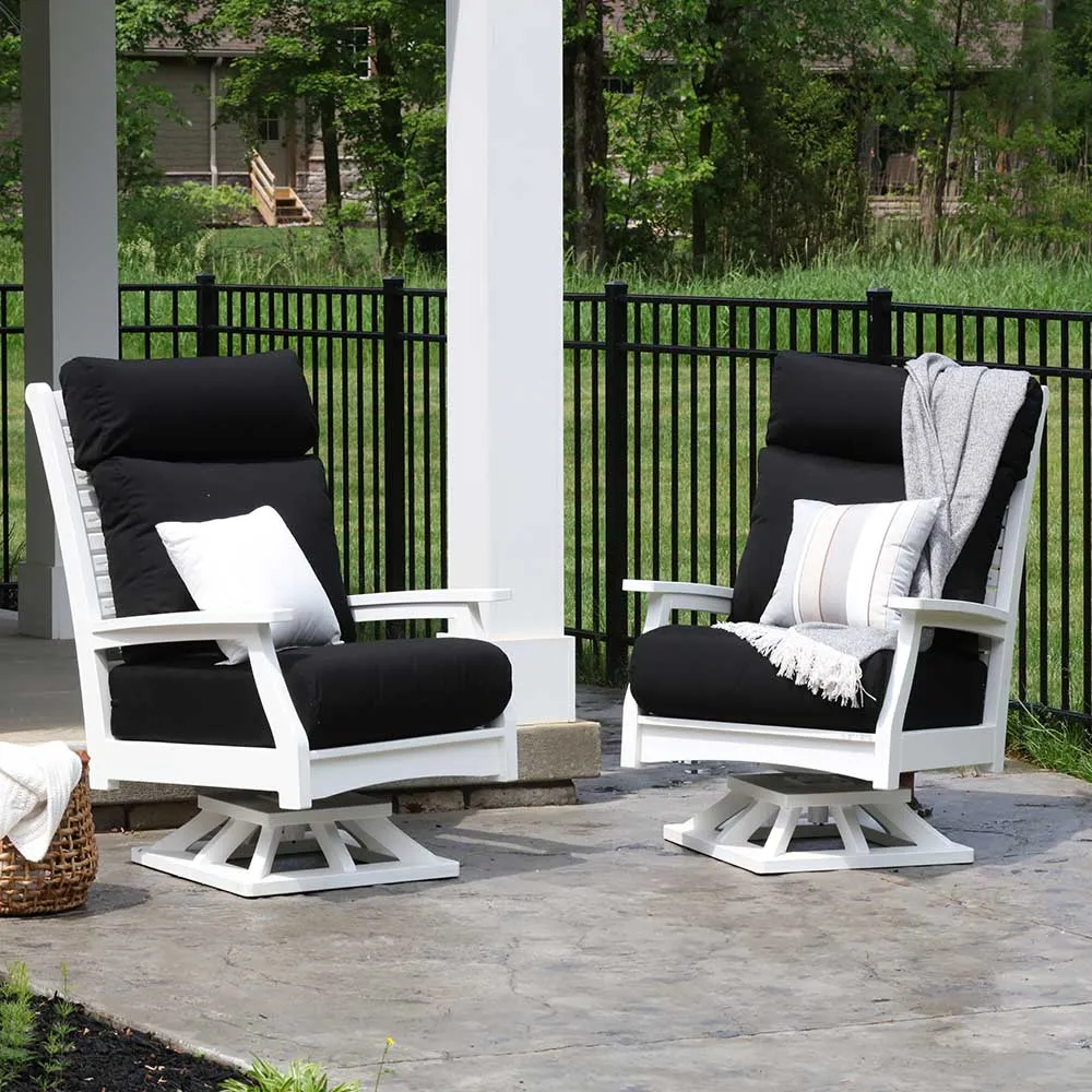 Classic-Terrace-High-Back-Swivel-Rockers---White-with-Canvas-Black-Cushions