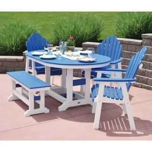 44-x-64-Oval-Garden-Classic-Table-and-Cozi-Back-Dining-Chairs-and-44-Inch-Garden-Classic-Bench---Pacific-Blue-on-White
